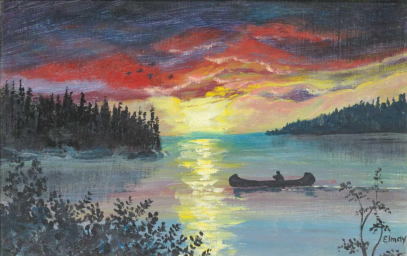 Elmay Crow - Untitled - Canoeing at Sunset