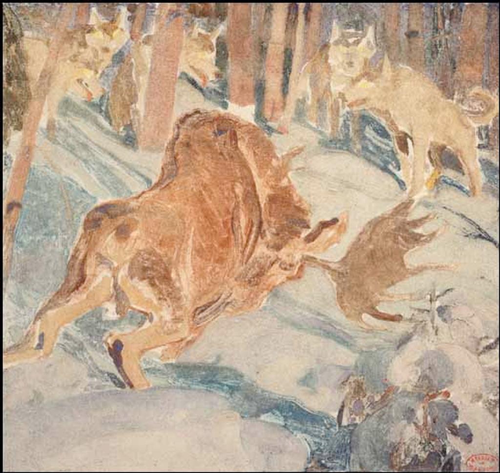 Clarence Alphonse Gagnon (1881-1942) - Le Grand Silence Blanc ~ Charging Moose