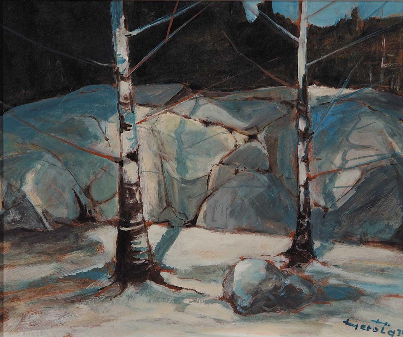 Hans Herold (1925-2011) - Two Birches against a Rock