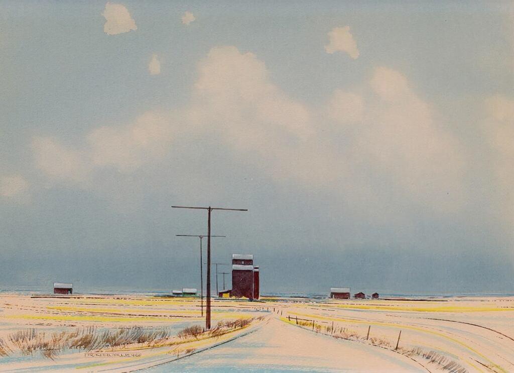 Robert Newton Hurley (1894-1980) - Prairie Road And Grain Elevator; 1961
