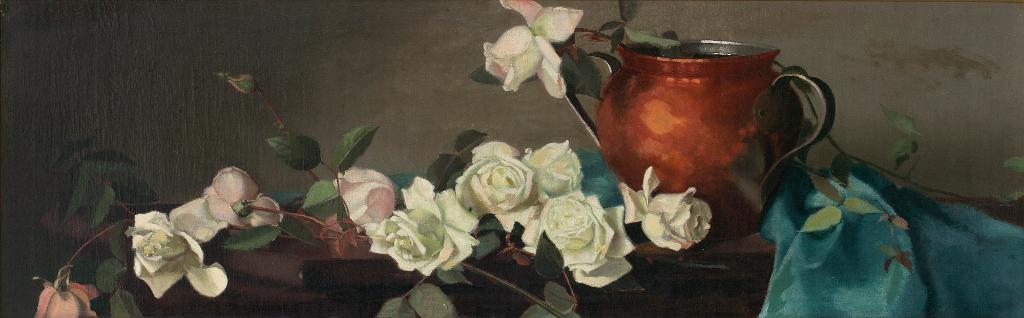 Mary Augusta Hiester Reid (1854-1921) - Still Life With Copper Pot And Roses