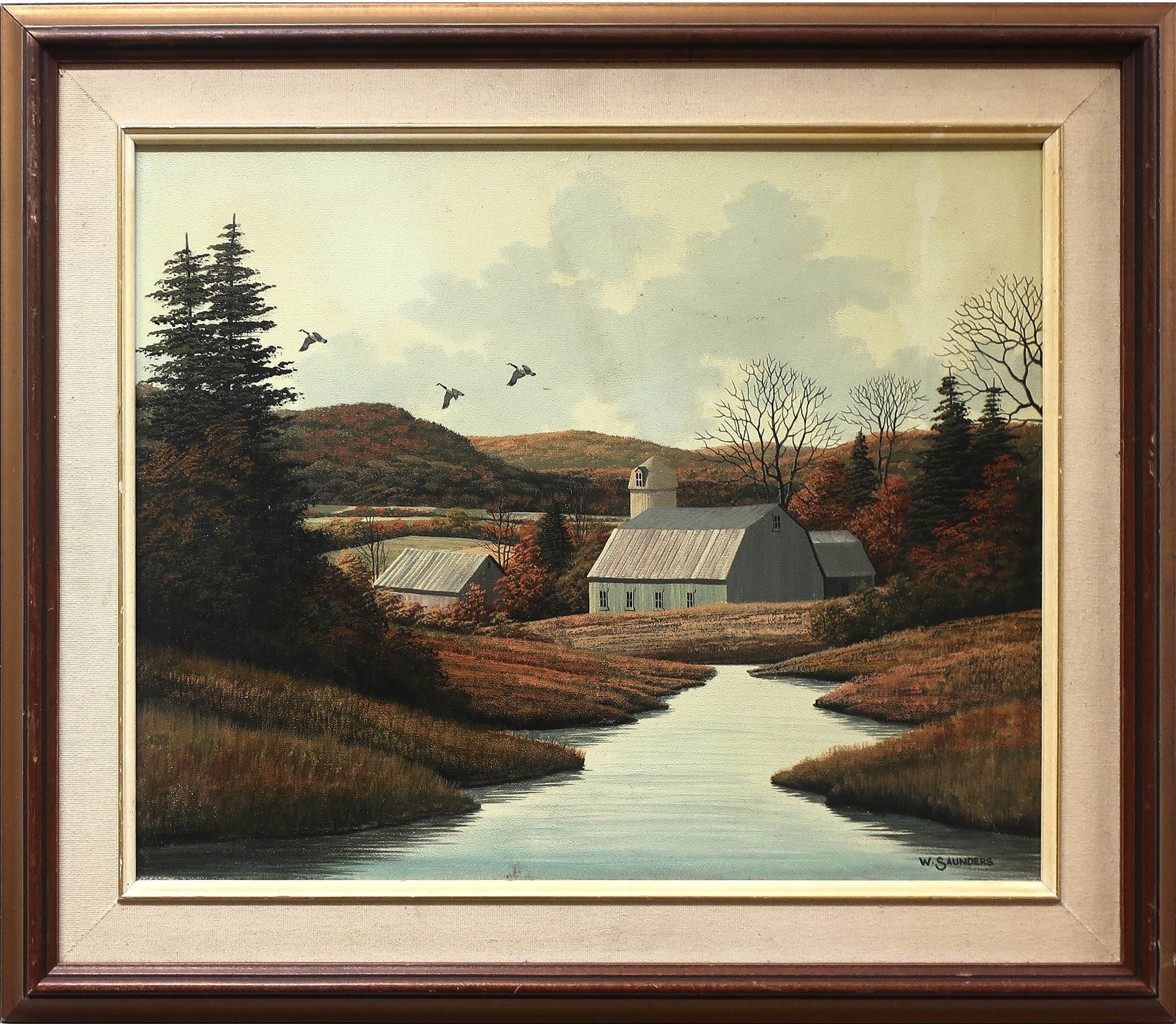 William (Bill) J. Saunders (1948) - Untitled (Barns Beside Creek)