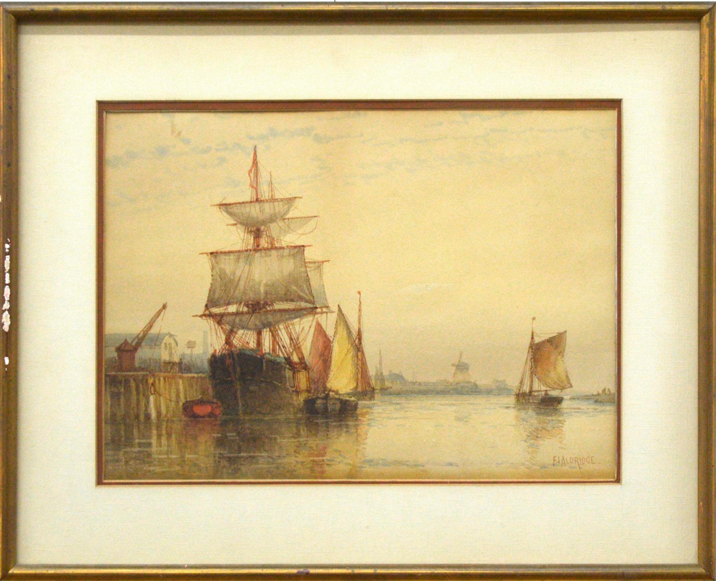 Frederick James Aldridge (1850-1933) - Voiliers dans un port hollandais