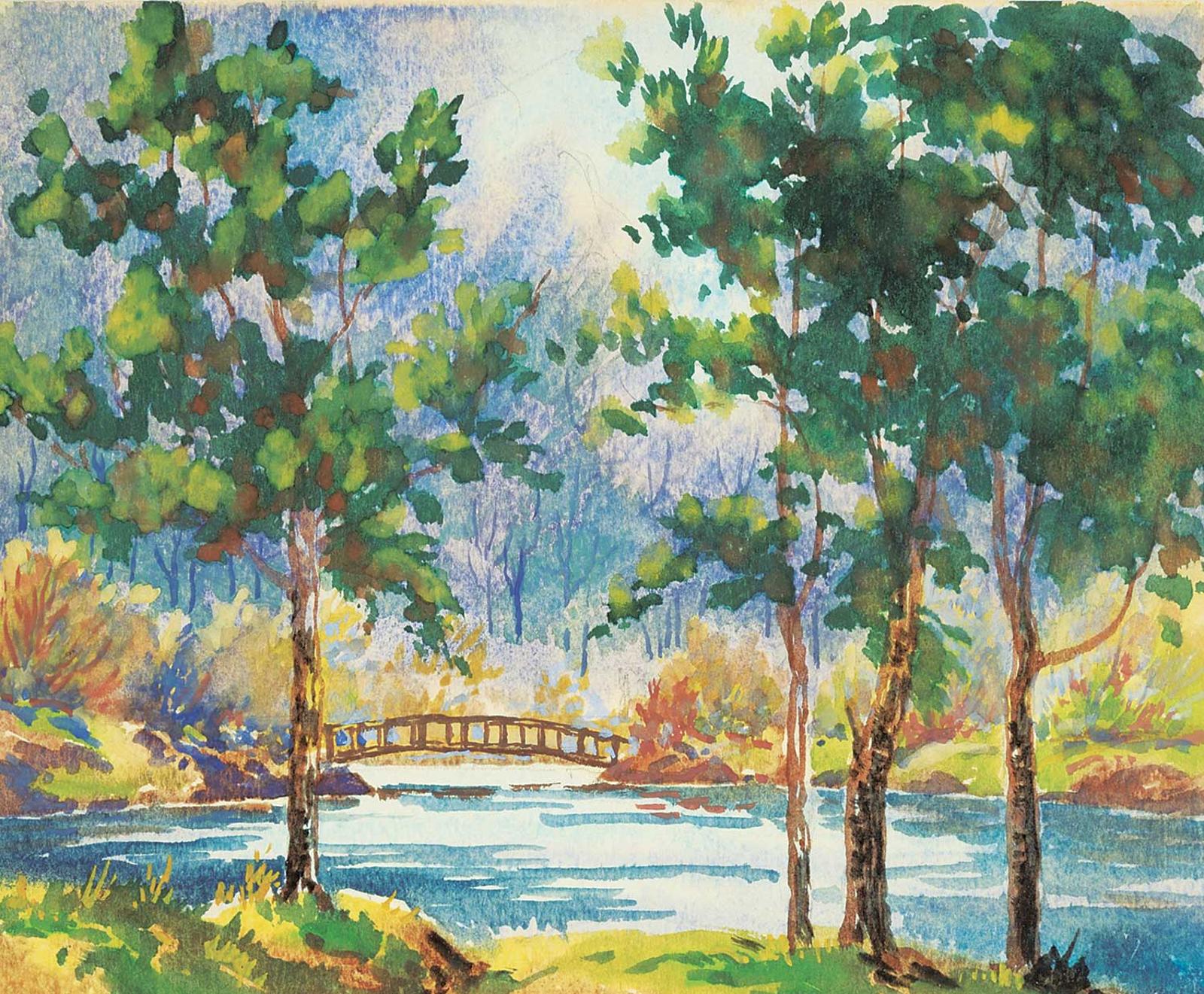 Reginald Llewellyn Harvey (1888-1963) - Untitled - Bridge in the Park