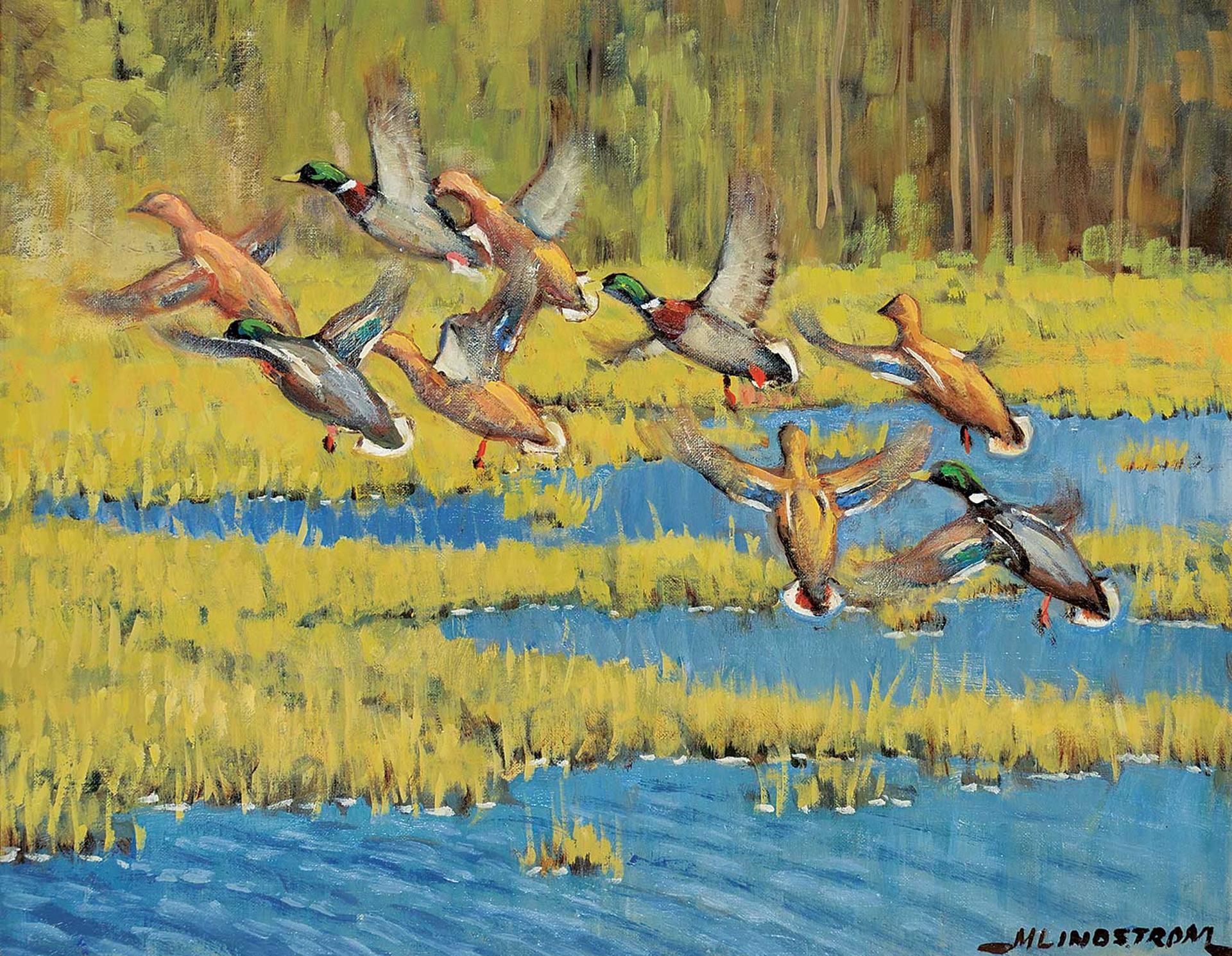 Matt Lindstrom (1890-1975) - Untitled - Flock of Ducks